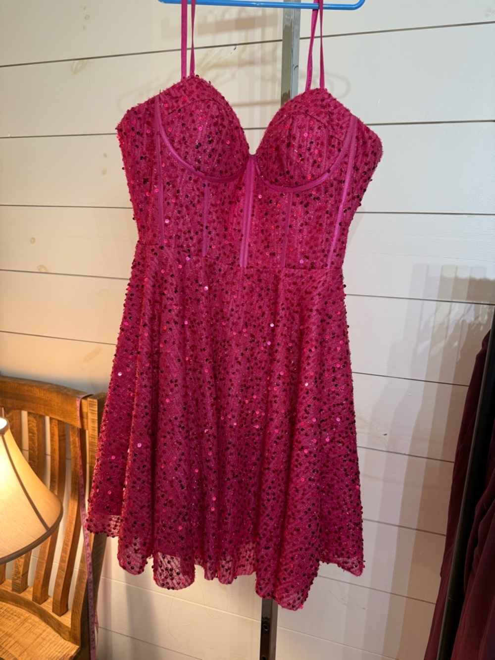 Fuchsia Sequin Spaghetti-Strap Mini Dress